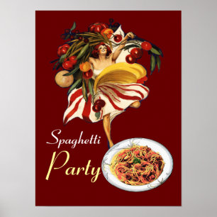SPAGHETTI PARTY DANCE,ITALIAN KITCHEN AND TOMATOES POSTER
