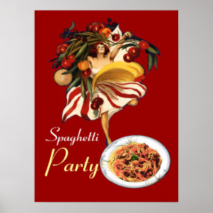 SPAGHETTI PARTY DANCE,ITALIAN KITCHEN AND TOMATOES POSTER