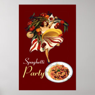 SPAGHETTI PARTY DANCE,ITALIAN KITCHEN AND TOMATOES POSTER