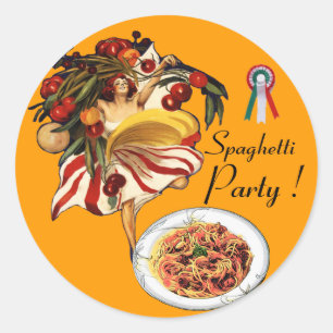 SPAGHETTI PARTY DANCE, ITALIENISCHE KÜCHE UND TOM RUNDER AUFKLEBER