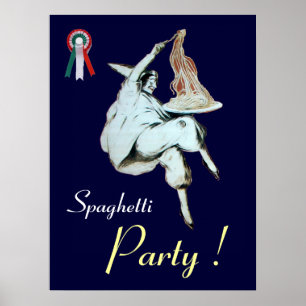 SPAGHETTI-PARTY,ITALIENISCHE KÜCHE blau rot weiß Poster