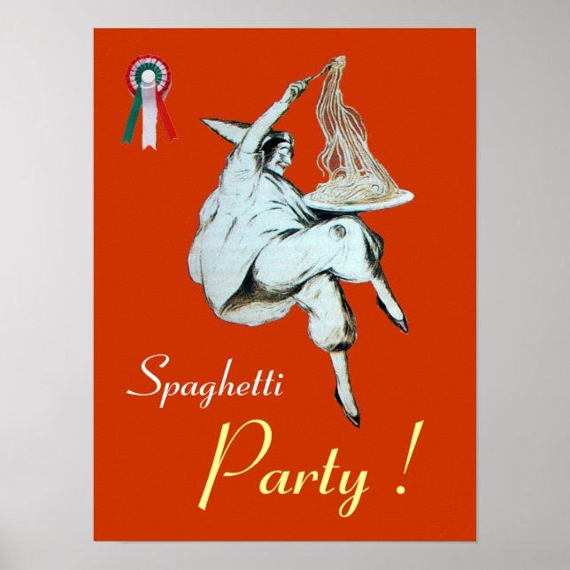 SPAGHETTI PARTY, ITALIENISCHE KÜCHE, grün orange,  Poster (Vorne)