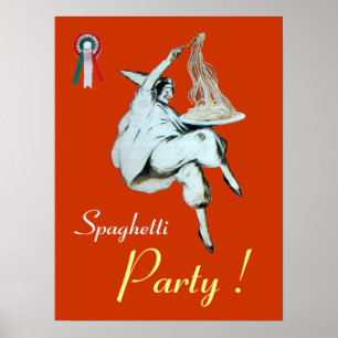 SPAGHETTI-PARTY,ITALIENISCHE KÜCHE grün orange wei Poster