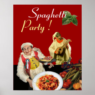 SPAGHETTI PARTY, Italienische Küche, Koch, Pulcine Poster