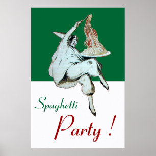 SPAGHETTI PARTY, ITALIENISCHE KÜCHE, rot-weiß Poster