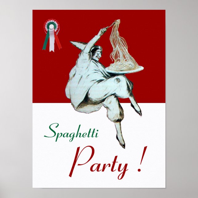 SPAGHETTI PARTY, ITALIENISCHE KÜCHE, rot-weiß Poster (Vorne)
