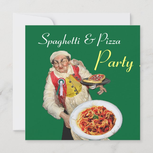 SPAGHETTI & PIZA PARTY, ITALIEN KÜCHE grün Einladung (Vorderseite)