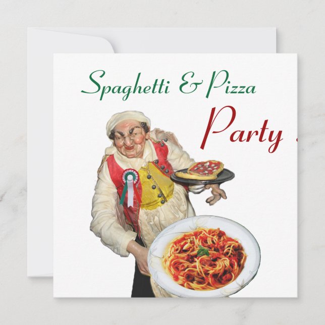 SPAGHETTI PIZA PARTY, ITALIEN KÜCHE grün weiß Einladung (Vorderseite)