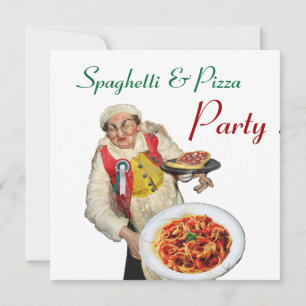 SPAGHETTI PIZA PARTY, ITALIEN KÜCHE grün weiß Einladung