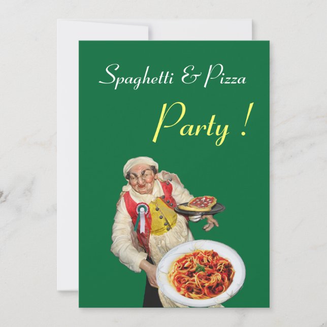 SPAGHETTI & PIZZA PARTY, RESTAURANT schwarz grün Einladung (Vorderseite)