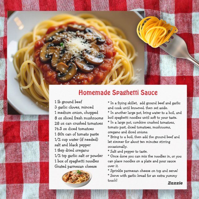 Spaghetti-Sauce-Rezept Postkarte (Von Creator hochgeladen)