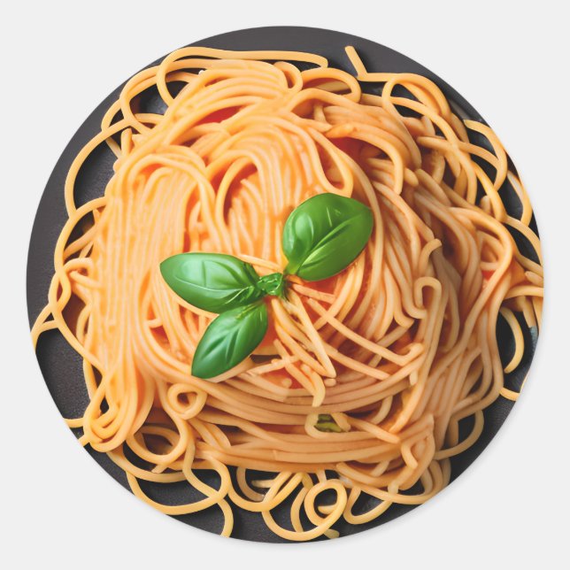 Spaghetti und Basil Food Plate Runder Aufkleber (Vorderseite)