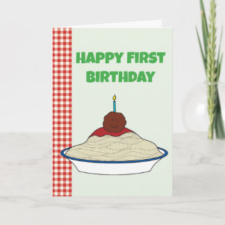 Spaghetti und Fleischbällchen Erster Geburtstag Ka Dankeskarte