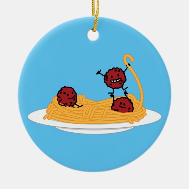 Spaghetti- und Fleischklöschenteigwarennudeln Keramikornament (Vorne)