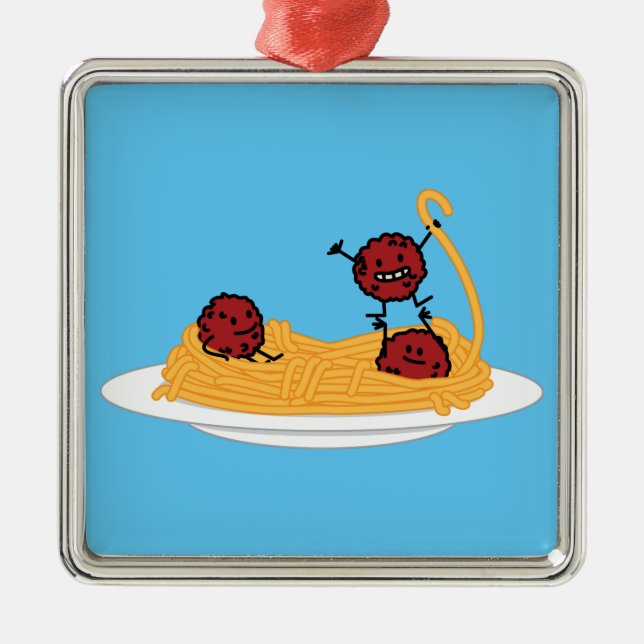 Spaghetti- und Fleischklöschenteigwarennudeln Silbernes Ornament (Vorne)