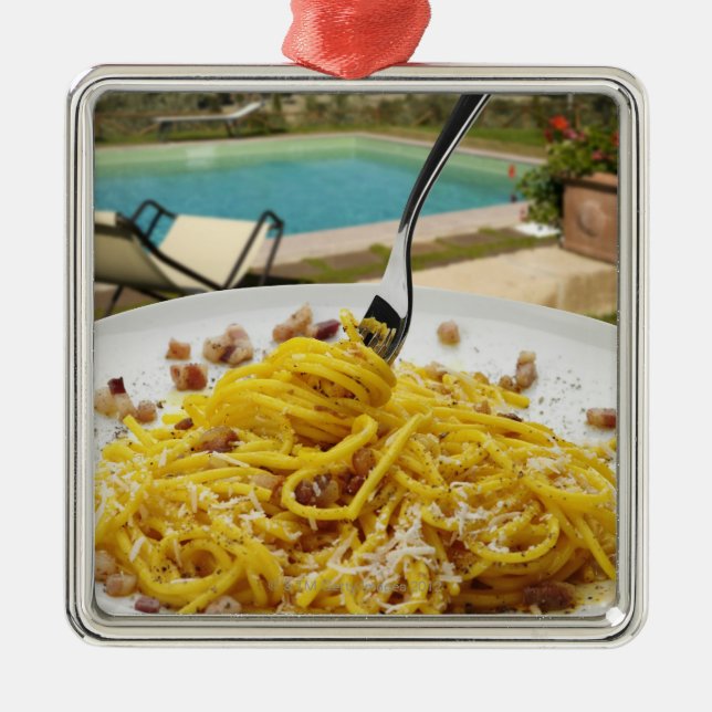 Spaghettis Carbonara Ornament Aus Metall (Vorne)