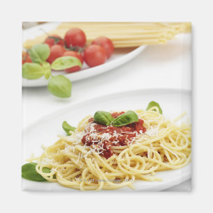 Spaghettis mit Tomatensauce und Basilikum Magnet