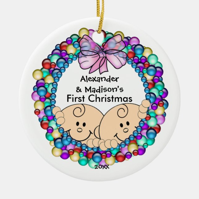 Spähen der ersten Verzierung des Zwillings-Babys Keramik Ornament (Vorne)