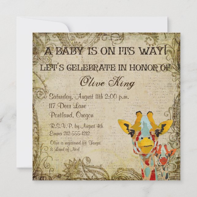 Spähen Giraffen-der schäbigen Babyparty-Einladung Einladung (Vorderseite)
