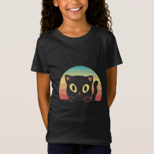 Spähende schwarze Katze – Retro-70er-Jahre-Sonnenu T-Shirt
