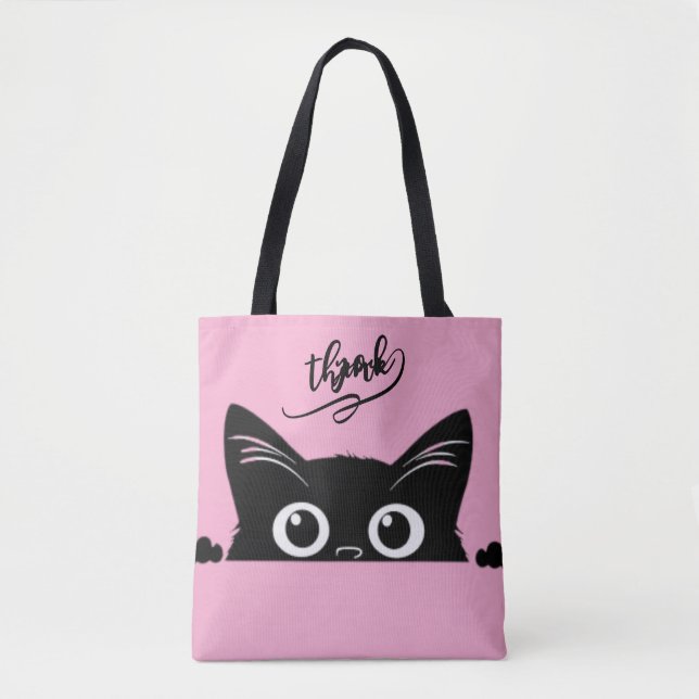 Spähende schwarze Katze Tasche (Vorderseite)