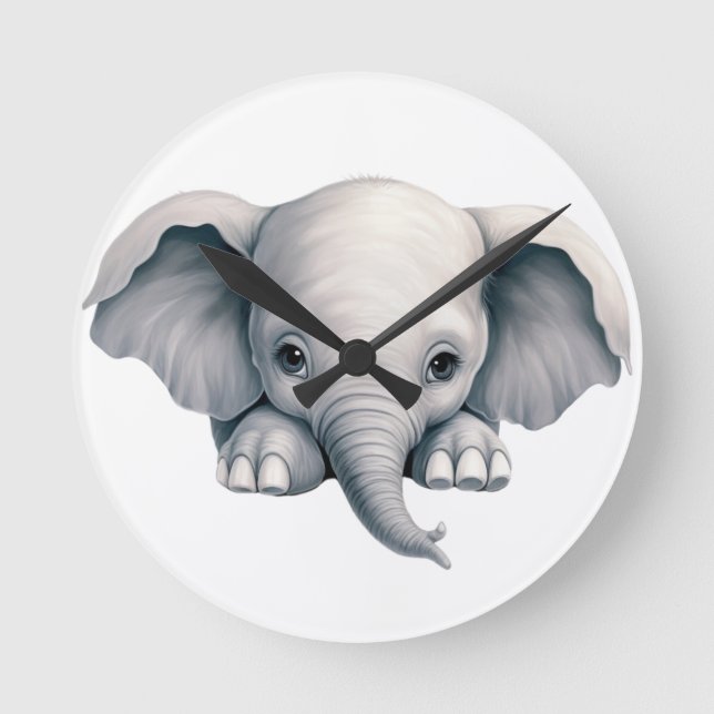 Spähender Elefant Runde Wanduhr (Vorderseite)