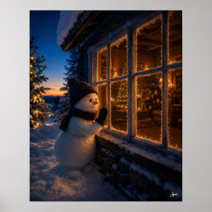 Spähender Schneemann am Fenster Poster