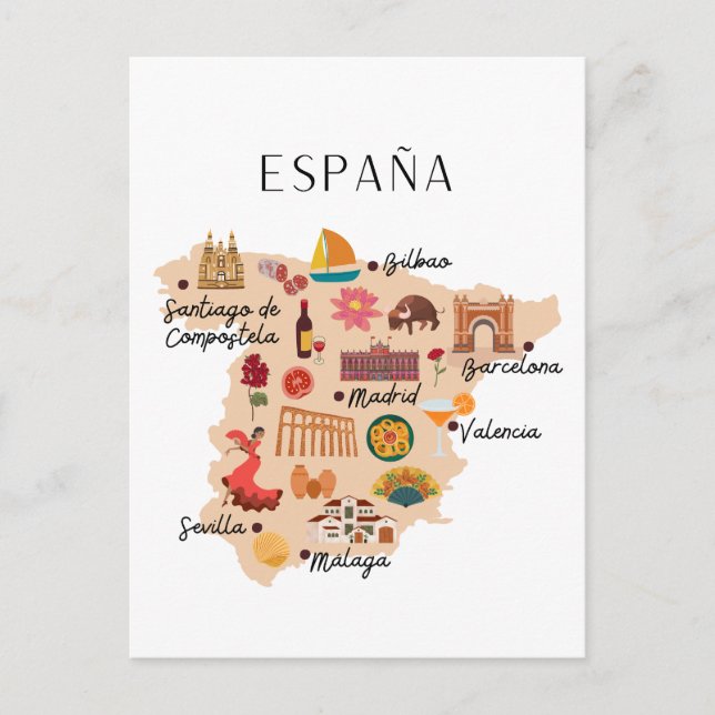 Spain travel map postkarte (Vorderseite)