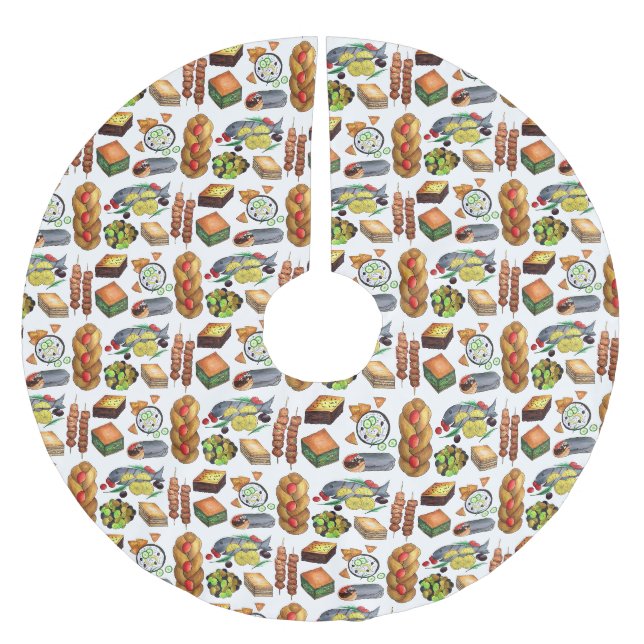 Spanakopita Moussaka Baklava Griechisch Food Print Polyester Weihnachtsbaumdecke (Vorderseite)