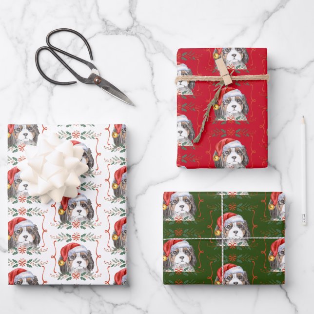 Spanel Dog Weihnachtswrapping Paper Sheets Geschenkpapier Set (Vorderseite)
