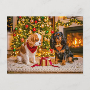 Spaniel-Duo an gemütlichem Weihnachtsbaum Postkarte