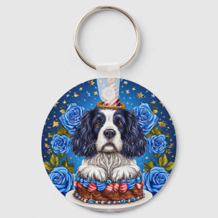 Spaniel-Hund feiert Geburtstag mit festlicher Mütz Schlüsselanhänger