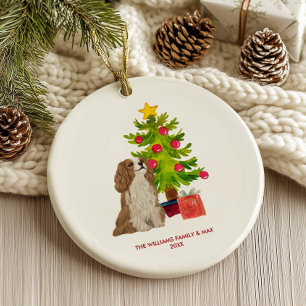 Spaniel Hund Weihnachten personalisiert Keramik Ornament