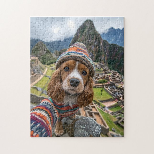 Spaniel im Pullover Machu Picchu (Vertikal)