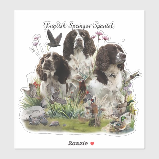 Spaniels "English Springer", Art Aufkleber (Blatt)