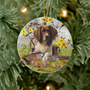 Spaniels "English Springer", Art Keramik Ornament