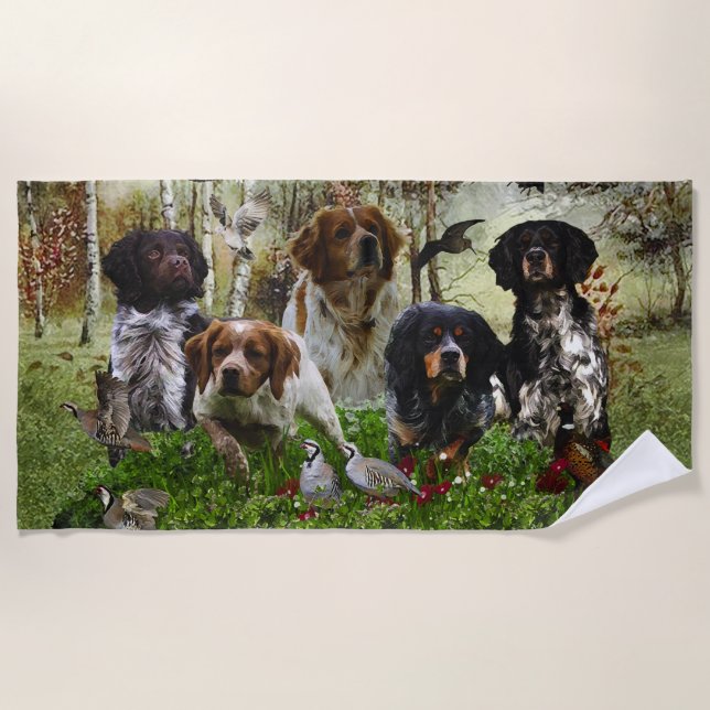 Spaniels in der Bretagne, Vogeljagd Strandtuch (Vorderseite)