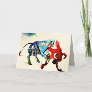 Spanien Bull Vintage Liebe Wasserfarbe Karte