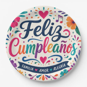 Spanien Feliz Cumpleaños Floral Fiesta Geburtstag Pappteller