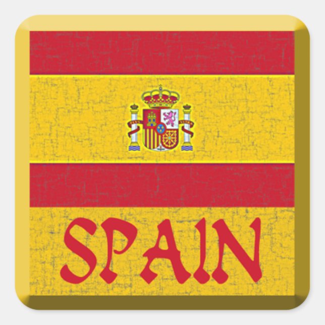 SPANIEN FLAG QUADRATISCHER AUFKLEBER (Vorderseite)