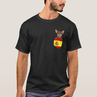 Spanien Flagge Brauner Chihuahua-Hund in Pocket T-Shirt