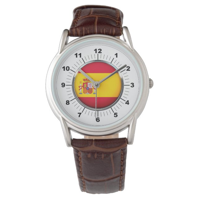 Spanien-Flagge - Brauner Lederstreifen beobachten Armbanduhr (Vorderseite)