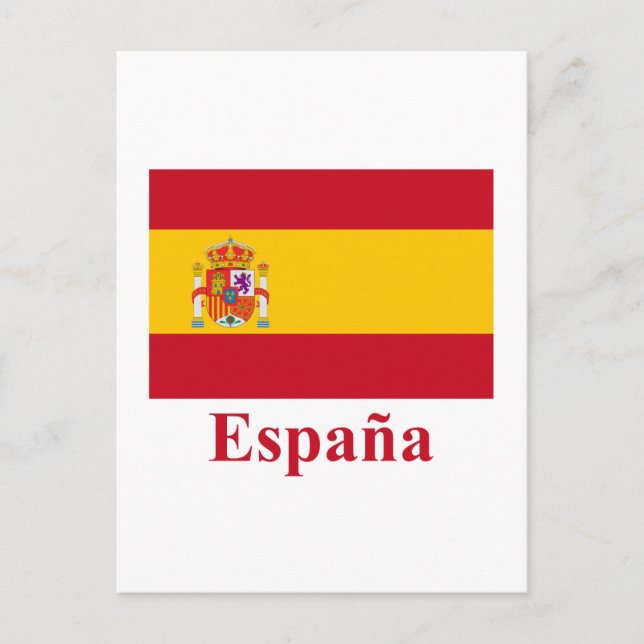 Spanien Flagge mit Namen auf Spanisch Postkarte (Vorderseite)