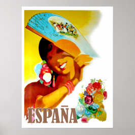 Spanien, Frau hinter einem Ventilator, Vintage-Rei Poster