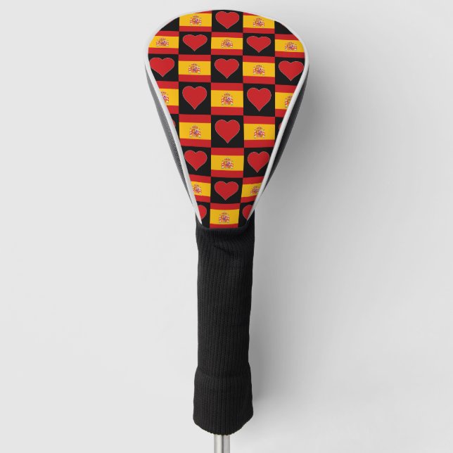 Spanien Golf Lover Herzenmuster Spanische Flagge Headcover (Vorderseite)