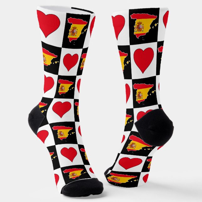 Spanien Herz Muster Spanische Flagge Karte Socken (Gewinkelt)