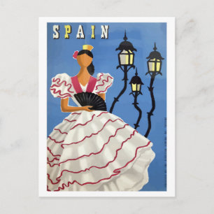 Spanien, Illustration, Mädchen in Volkstracht und  Postkarte