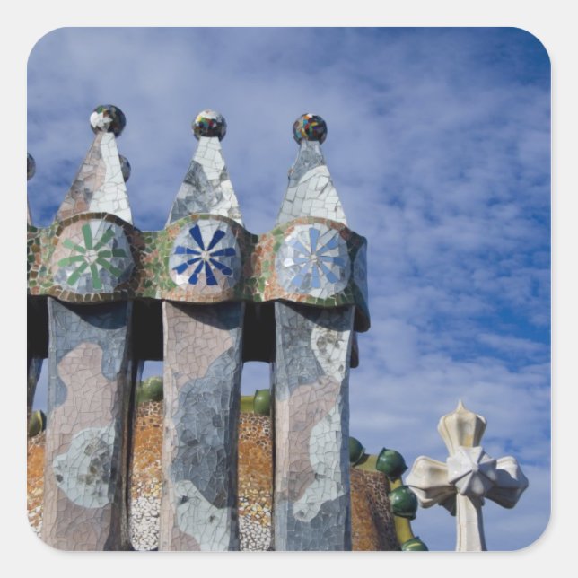 Spanien, Katalonien, Barcelona. Casa Batllo (1906) Quadratischer Aufkleber (Vorderseite)