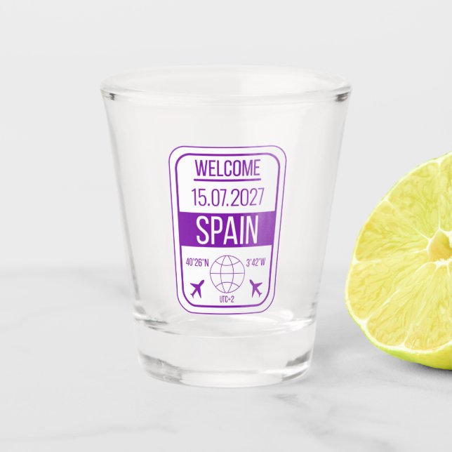 Spanien - Passport-Briefmarke Schnapsglas (Vorderseite)