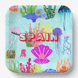 Spanien Quallen farbenfroh Unterwasser Moderne Pappteller